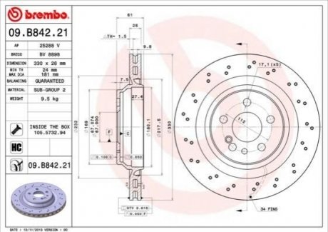 Тормозной диск BREMBO 09.B842.21 (фото 1)