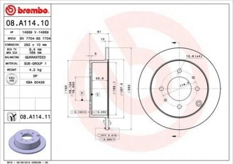 Тормозной диск BREMBO 08.A114.11 (фото 1)