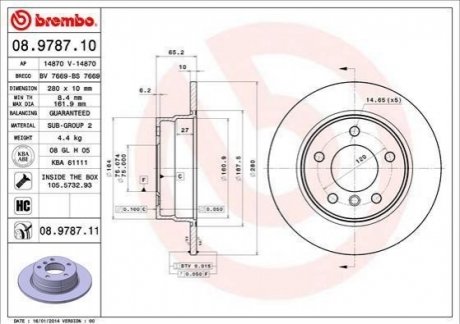 Тормозной диск BREMBO 08.9787.11 (фото 1)
