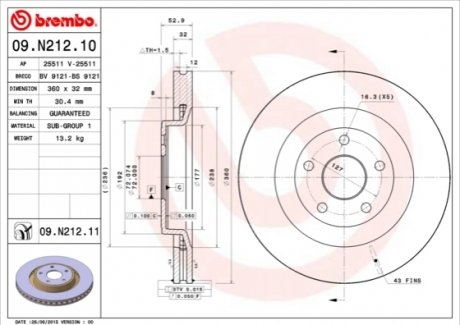 Гальмівний диск BREMBO 09.N212.11