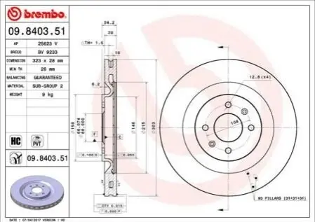 Тормозной диск BREMBO 09.8403.51