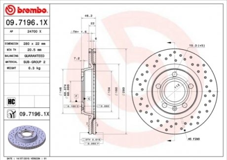 Тормозной диск BREMBO 09.7196.1X (фото 1)