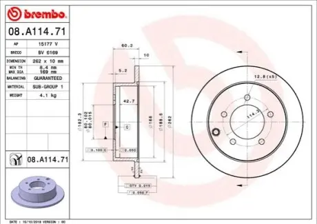 Тормозной диск BREMBO 08.A114.71