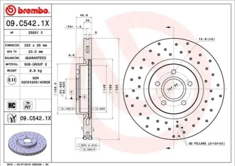 Тормозной диск BREMBO 09.C542.1X