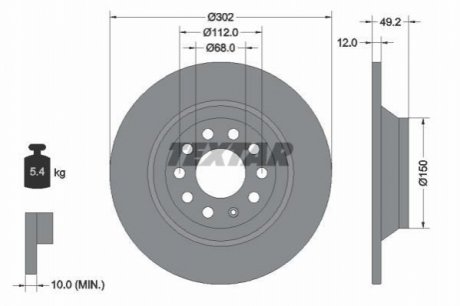 Диск гальмівний (задній) Audi A6 04-11 (302x12) PRO TEXTAR 92132503 (фото 1)