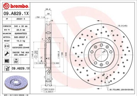 Гальмівний диск BREMBO 09.A829.1X