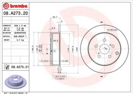 Тормозной диск BREMBO 08.A273.21