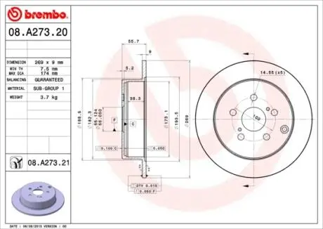 Тормозной диск BREMBO 08.A273.21