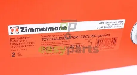 Диск гальмівний (передній) Toyota Auris 10-/Rav4 2.0-2.2 06- (296x28) ZIMMERMANN 590281052