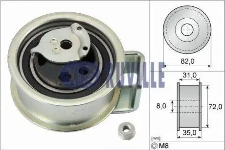 Натягивающий ролик ремня ГРМ AUDI A6; FORD GALAXY; SEAT ALHAMBRA, AROSA; VW BORA, GOLF IV, LUPO, PASSAT, POLO, SHARAN 1.4D/1.9D 03.95-03.10 GT35747, VKM11141, 17950, 531039620 RUVILLE 55489