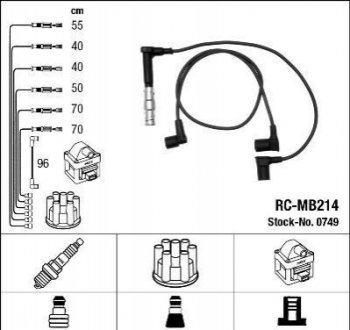 Кабели зажигания MERCEDES CABRIOLET (A124), COUPE (C124), KOMBI T-MODEL (S124), S (W140), SEDAN (W124), SL (R129) 3.0/3.2 09.88-10.98 NGK RC-MB214