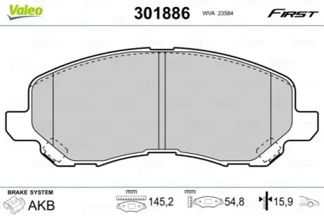 Гальмівні колодки дискові CHRYSLER/CITROEN/JEEP/MITSUBISHI/PEUGEOT Patriot/Galant "1,3-3,0 "F "99>> Valeo 301886