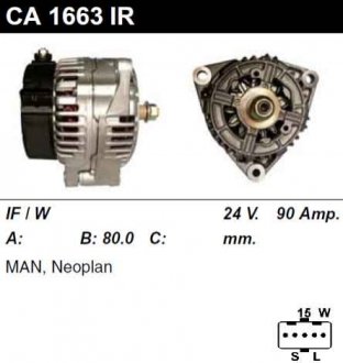 Генератор восстановленный /90A, PV/ NEOPLAN Tourliner 03-; MAN E 2000 00-, F 2000 94-95, L 2000 99- MSG CA1663IR (фото 1)