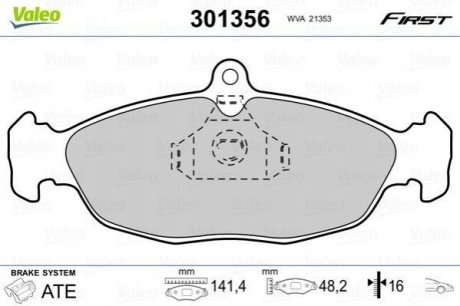 Комплект тормозных колодок, дисковый тормоз Valeo 301356