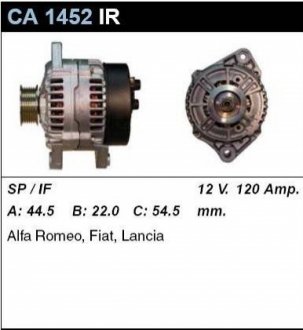 Генератор відновлений /120A, 6PV/ ALFA ROMEO 156 97-00; FIAT MAREA 96-02; LANCIA KAPPA 94-01 MSG CA1452IR