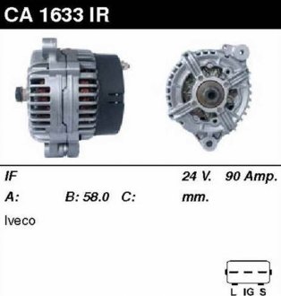 Генератор відновлений /90A, 12PV/ IVECO EuroStar 93-02, EuroTech MP 99-, EuroTrakker 00-04 MSG CA1633IR