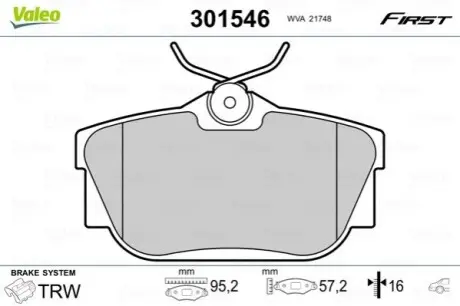 Гальмівні колодки дискові NISSAN/OPEL/RENAULT NV300/Primastar/Vivaro/Trafic "1,6-2,5 "R "01>> Valeo 301546