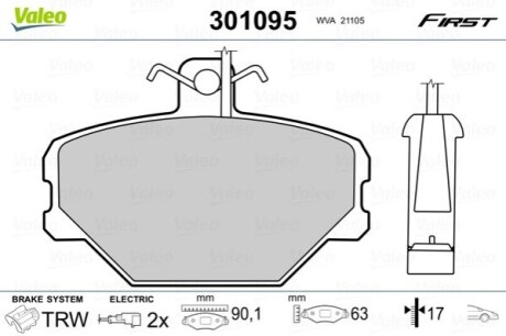 Гальмівні колодки дискові FIAT/FSO/LANCIA Tempra/Tipo/Uno/Polonez/Dedra "1,1-1,9 "R "85-06 Valeo 301095