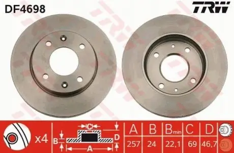 Гальмівний диск перед. Cerato/Elantra/Lantra/Matrix (00-21) TRW DF4698