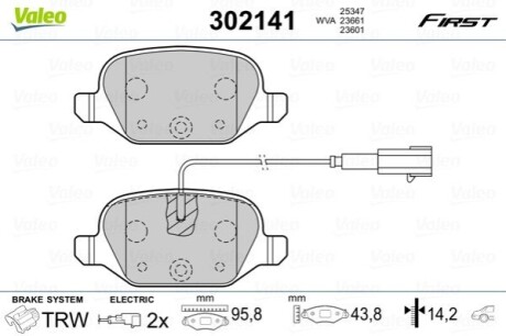 Тормозные колодки дисковые ABARTH/FIAT/LANCIA 500/Panda/Ypsilon/Idea "0,9-1,6 "R "04>> Valeo 302141