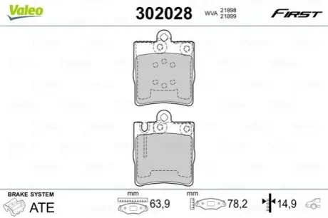 Тормозные колодки дисковые MERCEDES C-Class/CLC/CLK/E-Class/SLF "1,8-4,3 "F "95-11 Valeo 302028