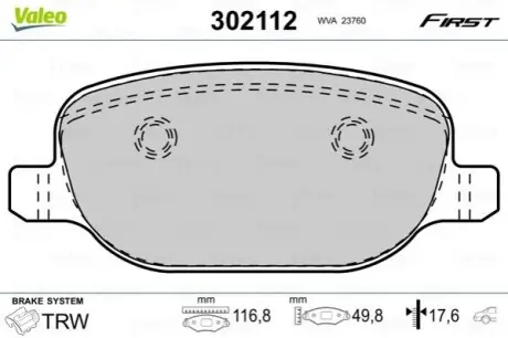 Тормозные колодки дисковые ALFA/LANCIA 159/Brera/Spider/Thesis "1,8-3,2 "R "02-14 Valeo 302112