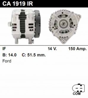 Генератор відновлений /150A, PV/ FORD GALAXY 06-, MONDEO IV 07-, S-MAX 06-15 MSG CA1919IR