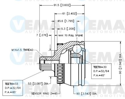 Шрус наружный AUDI A4 95-01, A6 97-04, SKODA SUPERB 02-08, VW PASSAT B5 97-05 VEMA 18644