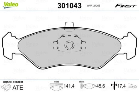 Гальмівнi колодки дискові FORD/MAZDA Fiesta/Escort/121 "1,0-1,8 "F "89-08 Valeo 301043