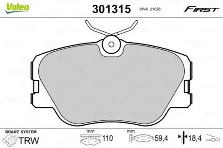 Гальмівні колодки дискові MERCEDES Coupe/E-Class/Kombi "2,0-3,0 "F "84-98 Valeo 301315
