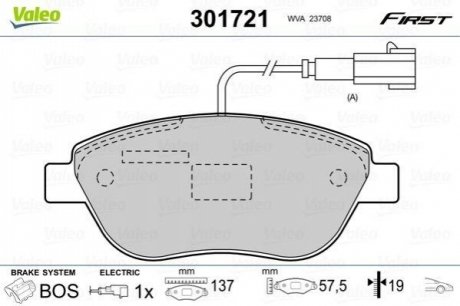 Гальмівні колодки дискові FIAT/OPEL Doblo/Linea/Combo "1,3-2,0 "F "07>> Valeo 301721 (фото 1)