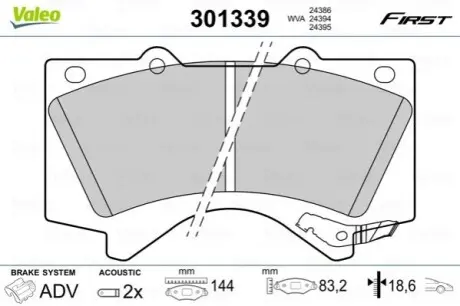 Тормозные колодки дисковые TOYOTA LandCruiser/Prado "2,8-4,7 "F "08>> Valeo 301339