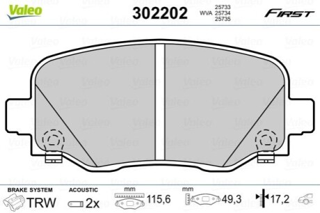 Тормозные колодки дисковые FIAT/JEEP 500X/Renegade "1,3-2,0 "R "14>> Valeo 302202