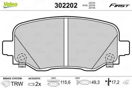 Гальмівні колодки дискові FIAT/JEEP 500X/Renegade "1,3-2,0 "R "14>> Valeo 302202