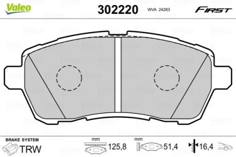 Тормозные колодки дисковые FORD/MAZDA Fiesta/2 "1,25-1,6 "F "07>> Valeo 302220