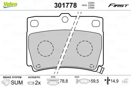 Тормозные колодки дисковые MITSUBISHI PajeroSport "2,5-3,0 "98>> Valeo 301778