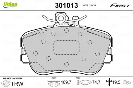 Тормозные колодки дисковые MERCEDES C-Class "1,8-2,8 "F "93-01 Valeo 301013