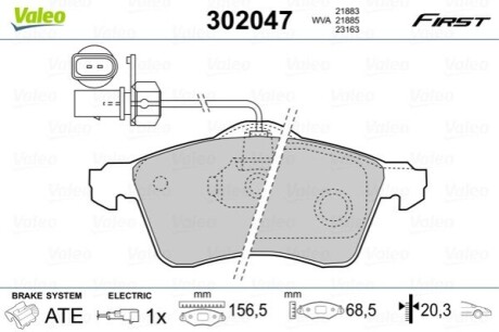 Тормозные колодки дисковые VW Transporter "2,5-2,8 "F "90-03 Valeo 302047