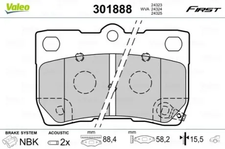 Гальмівні колодки дискові LEXUS GS/IS "2,2-4,3 "R "05-13 Valeo 301888