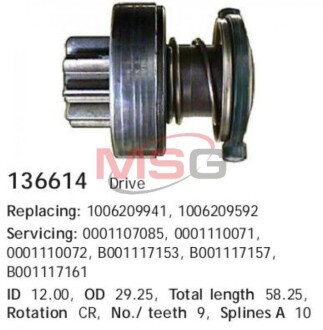 Бендикс стартера BMW E34/E39/E38/E31/X5 "3,0-4,6" 92-04 CARGO 136614