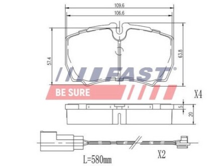 Колодки тормозные дисковые задние FORD TRANSIT 06-14 FAST FT29544