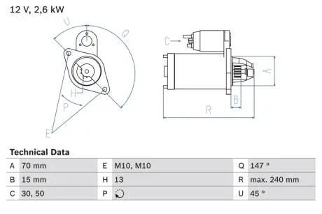 А_Стартер 12B 2,5 кВт MERCEDES Sprinter/Vito OM651 BOSCH 0986024530
