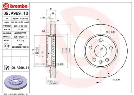 Гальмівний диск BREMBO 09A96911