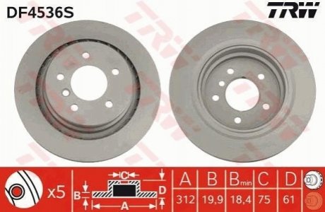 Тормозной диск TRW DF4536S (фото 1)