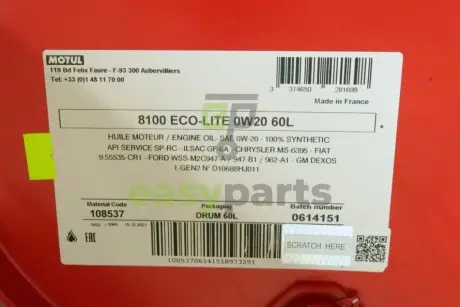 Олива 0W20 ECO-lite SAE 8100 (60L) GM dexos1 GEN3(108537) MOTUL 841161