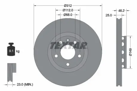 Диск гальмівний (передній) Audi A4/A6/VW Passat 00-09 (312х25) PRO+ TEXTAR 92106105