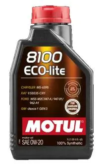 Олива моторна 0W-20 1L 8100 ECO-LITE GM dexos1 GEN3, FIAT 9.55535-CR1, FORD WSS-M2C947-A MOTUL 108534