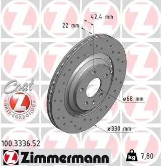 Гальмiвнi диски заднi ZIMMERMANN 100333652