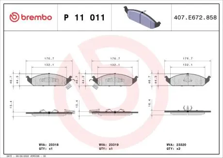Комплект тормозных колодок, дисковый тормоз BREMBO P11 011