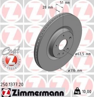 Гальмiвнi диски переднi ZIMMERMANN 250137720